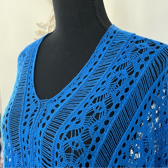 Open Knit Cover up Royal Blue Drawstring ruched sides one size - Picture 2 of 12